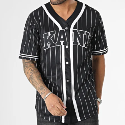  Karl Kani Serif Pinstripe Baseball Shirt Black/White - Noir - T-shirt à manches courtes