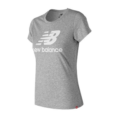 New Balance Essentials Stacked Logo Tee Wmns Grey - Gris - T-shirt à manches courtes